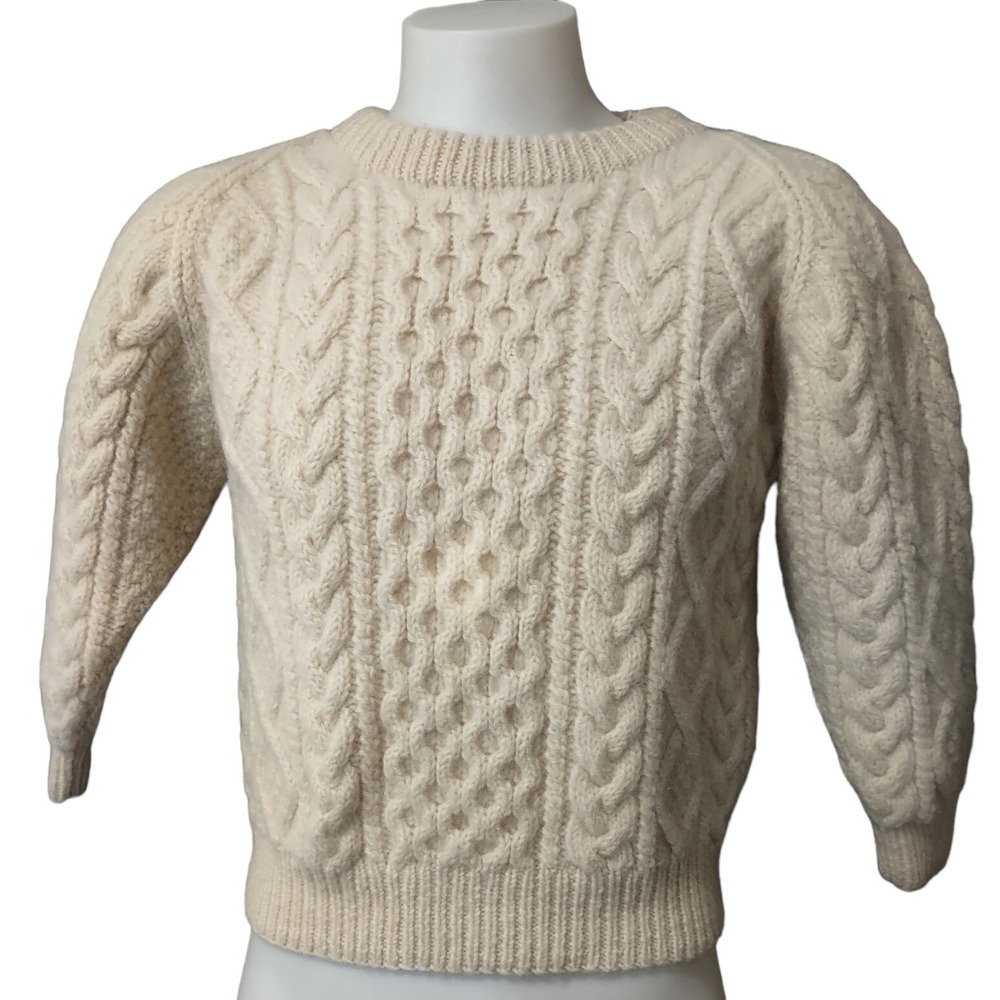 Vintage‎ Women's Aran Market Wool Pullover Sweater Off White Cable Adult Medium